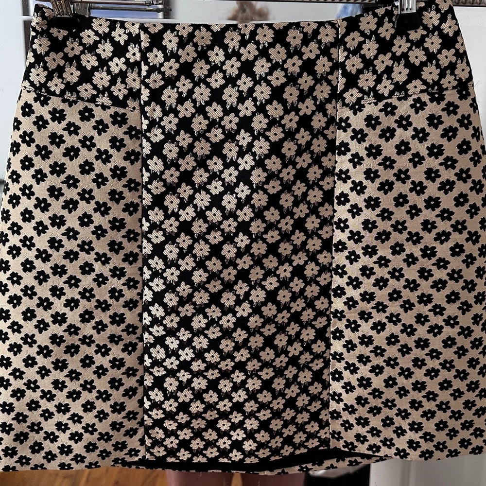 Black and shiny gold floral brocade mini skirt